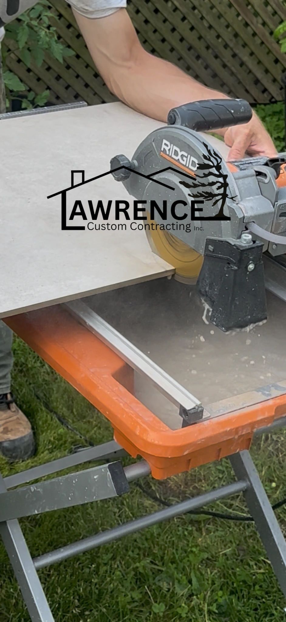 Lawrence Custom Contracting Inc. tile cutting during a renovation