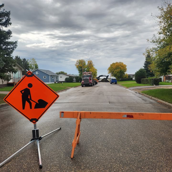 Excavator work on a village street