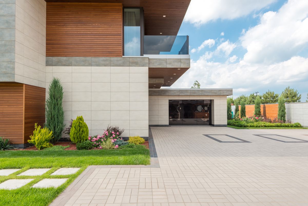 Concrete garage driveway