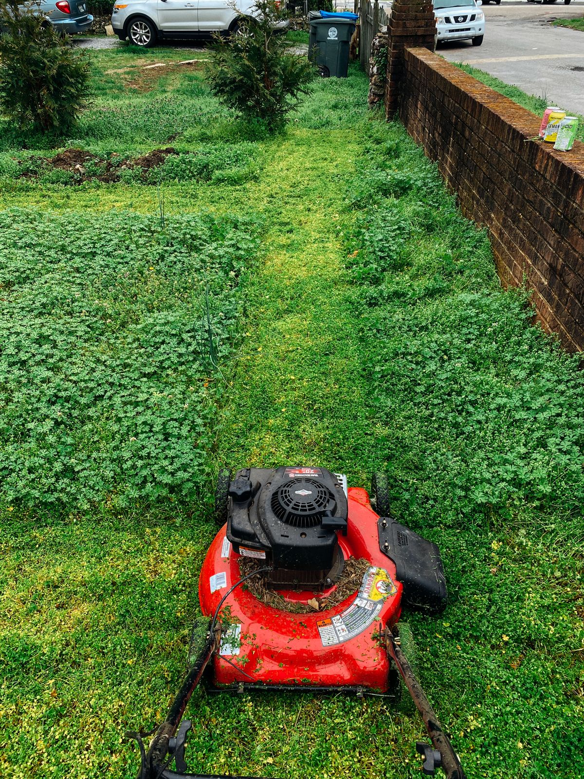 Lawn mower on fresh grass