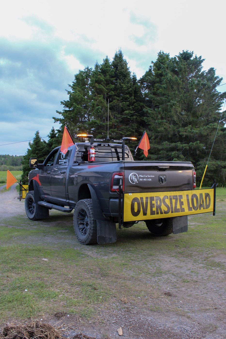 Pilot truck with orange flags