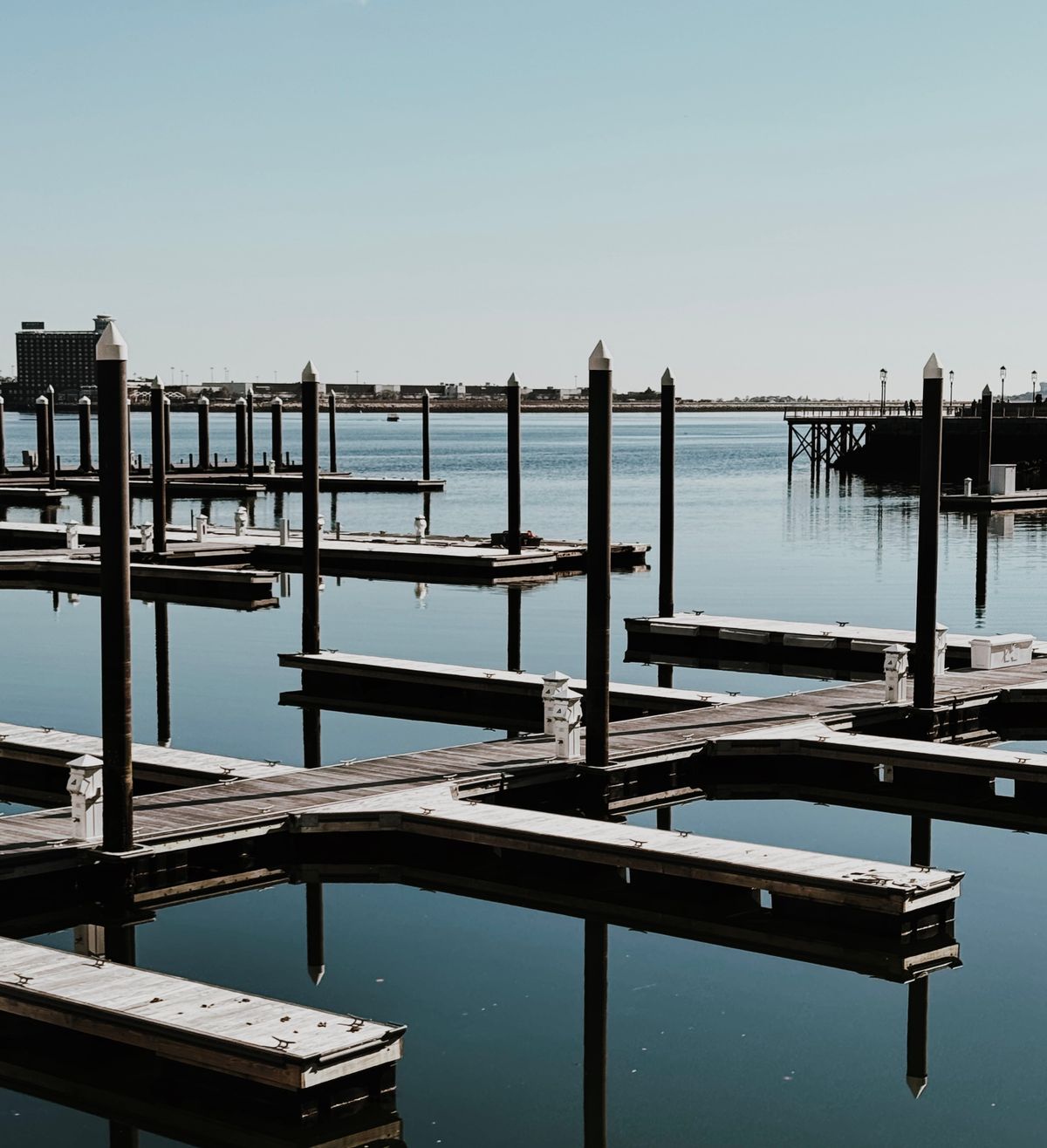 Boat docks on calm water