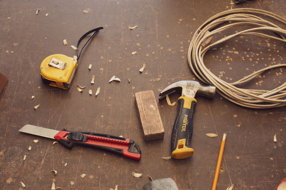 Carpentry tools on a workbench