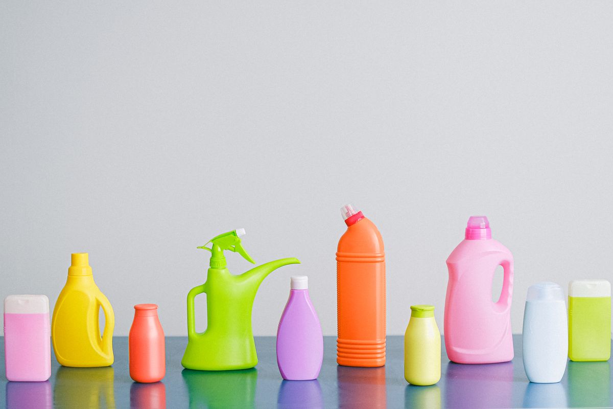 Cleaning products on a shelf